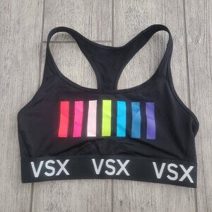 Victoria’s Secret VSX Women's Black Rainbow Stripe Sports Bra Size Medium